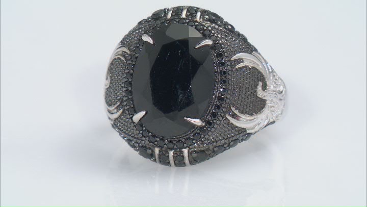 Black Spinel Rhodium Over Sterling Silver Men's Ring 6.47ctw Video Thumbnail