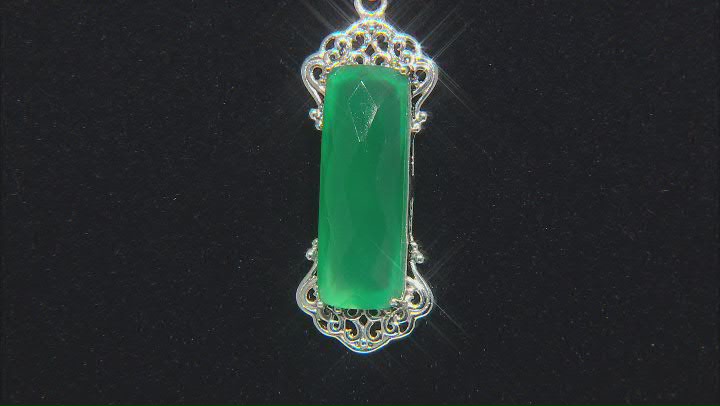 Green Onyx Rhodium Over Sterling Silver Pendant With Chain 7.48ct Video Thumbnail