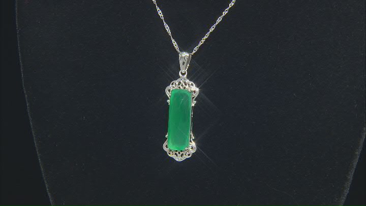 Green Onyx Rhodium Over Sterling Silver Pendant With Chain 7.48ct Video Thumbnail