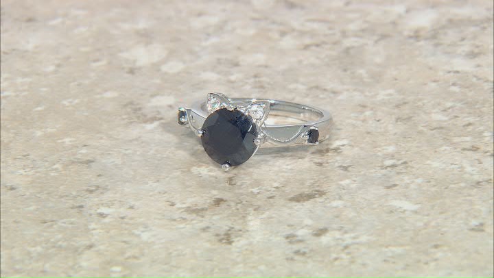 Black Spinel With White Zircon Rhodium Over Sterling Silver Cat Ring Video Thumbnail