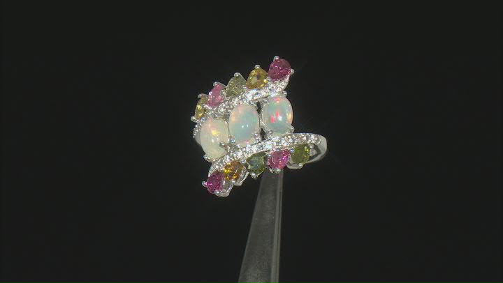 Multicolor Ethiopian Opal Rhodium Over Sterling Silver Ring 3.04ctw Video Thumbnail