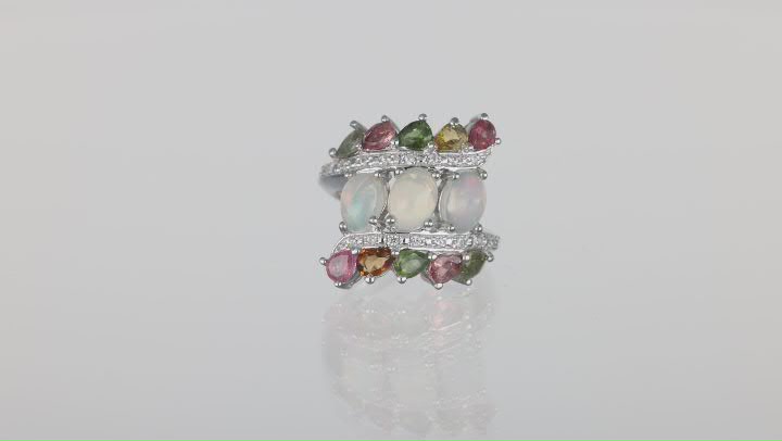 Multicolor Ethiopian Opal Rhodium Over Sterling Silver Ring 3.04ctw Video Thumbnail