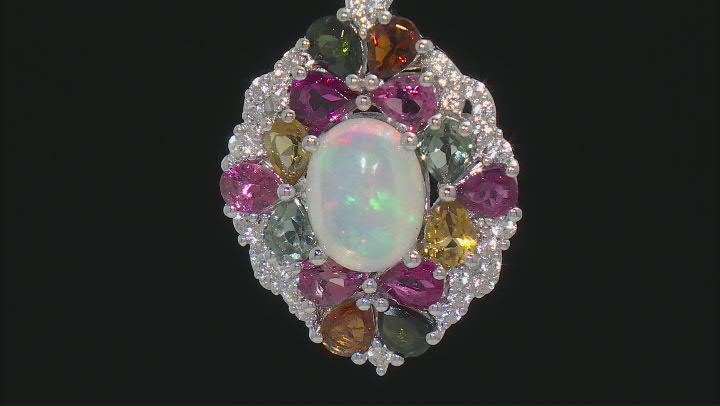 Multicolor Ethiopian Opal Rhodium Over Sterling Silver Pendant/Chain 3.38ctw Video Thumbnail