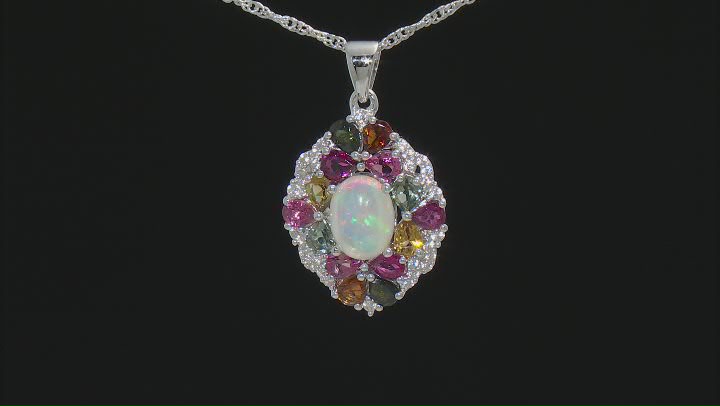 Multicolor Ethiopian Opal Rhodium Over Sterling Silver Pendant/Chain 3.38ctw Video Thumbnail