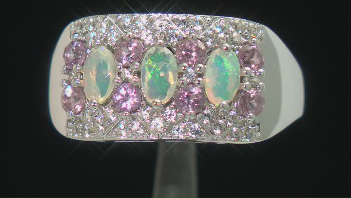 Multicolor Ethiopian Opal Rhodium Over Sterling Silver Ring 1.44ctw Video Thumbnail