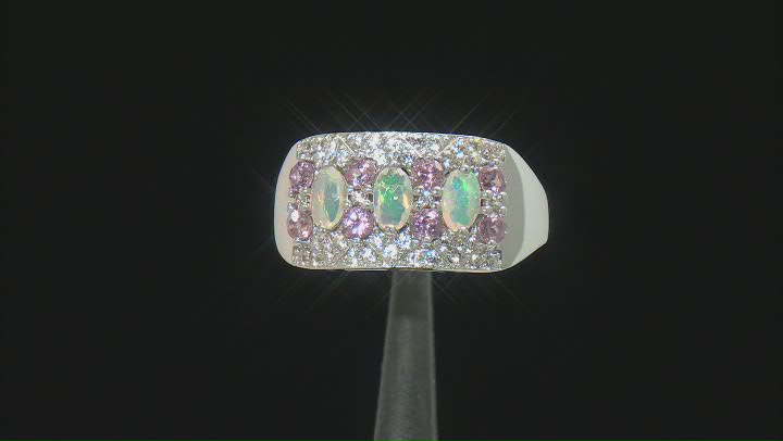 Multicolor Ethiopian Opal Rhodium Over Sterling Silver Ring 1.44ctw Video Thumbnail