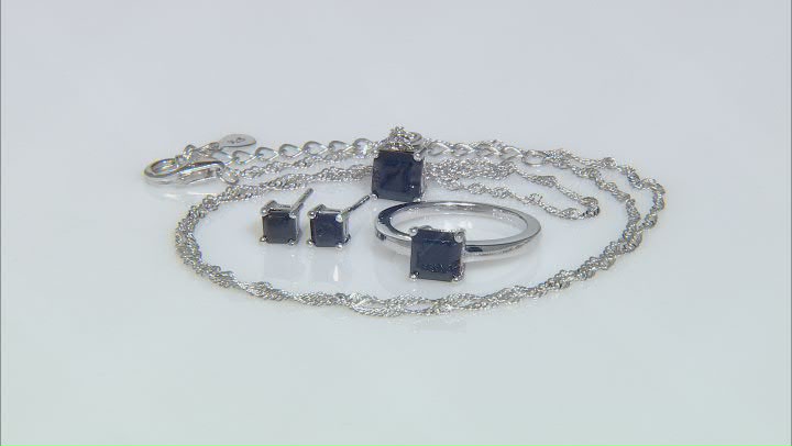 Black Spinel Rhodium Over Sterling Silver Jewelry Set 2.62ctw Video Thumbnail