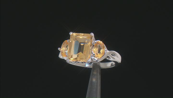 Yellow Citrine Rhodium Over Sterling Silver ring 4.00ctw Video Thumbnail