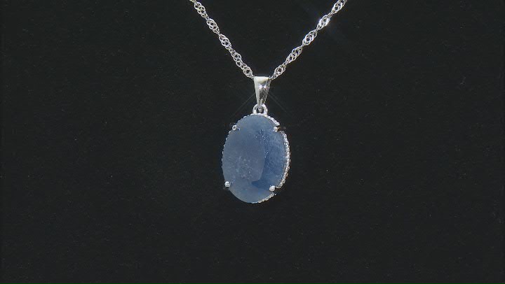 Blue Sapphire Rhodium Over Sterling Silver Solitaire Pendant With Chain 10.63ct Video Thumbnail