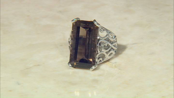 Brown Smoky Quartz Rhodium Over Sterling Silver Solitaire Ring 15.00ct Video Thumbnail