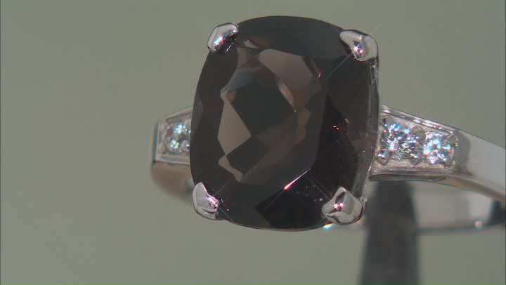 Brown Smoky Quartz Rhodium Over Sterling Silver Ring 3.89ctw Video Thumbnail