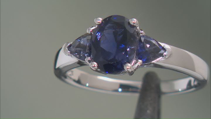Purple Iolite Rhodium Over Sterling Silver 3-Stone Ring 1.18ctw Video Thumbnail