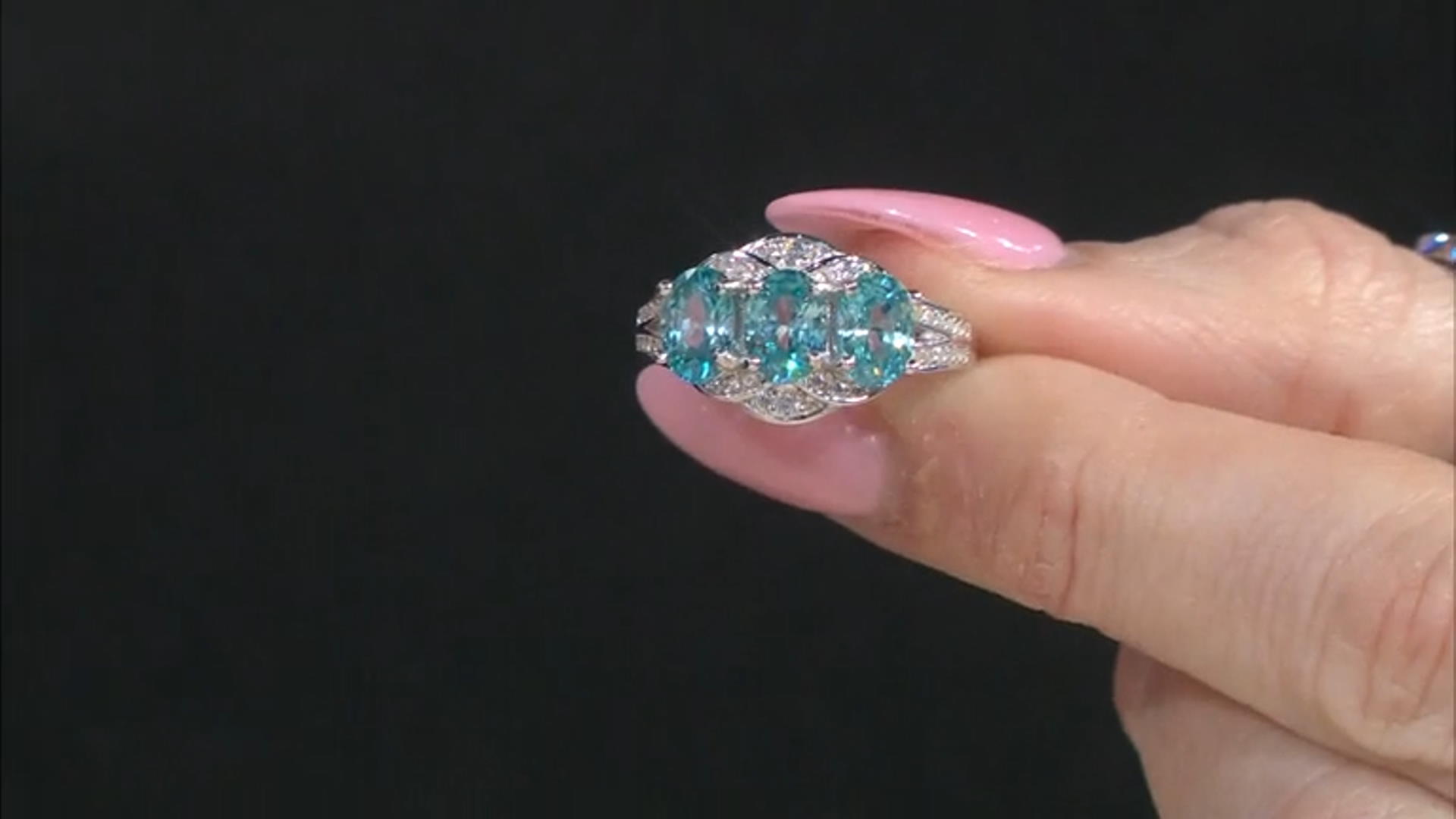 Blue Zircon Rhodium Over Sterling Silver Ring 3.14ctw Video Thumbnail
