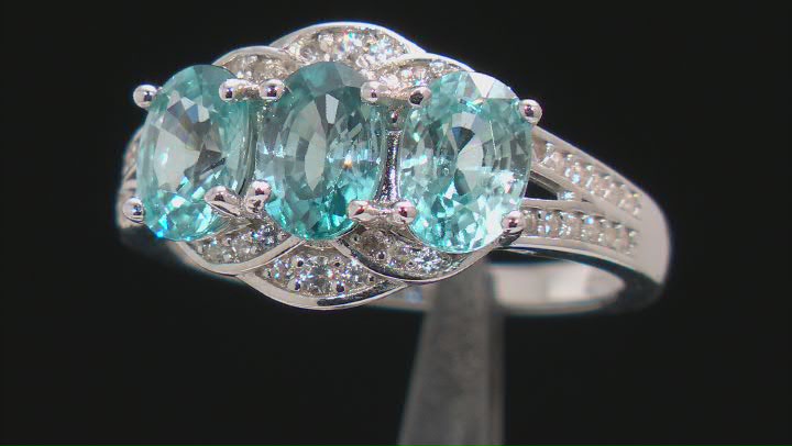 Blue Zircon Rhodium Over Sterling Silver Ring 3.14ctw Video Thumbnail