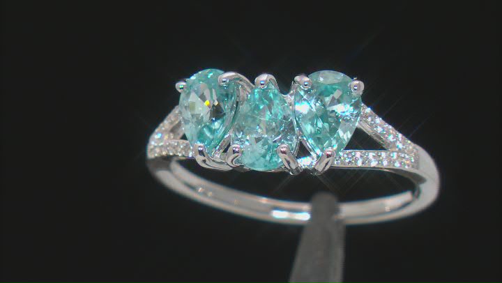 Blue Zircon Rhodium Over Sterling Silver Ring 3.03ctw Video Thumbnail