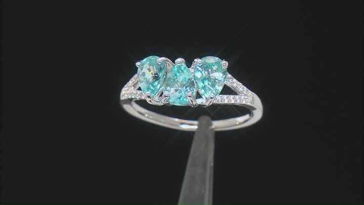 Blue Zircon Rhodium Over Sterling Silver Ring 3.03ctw Video Thumbnail