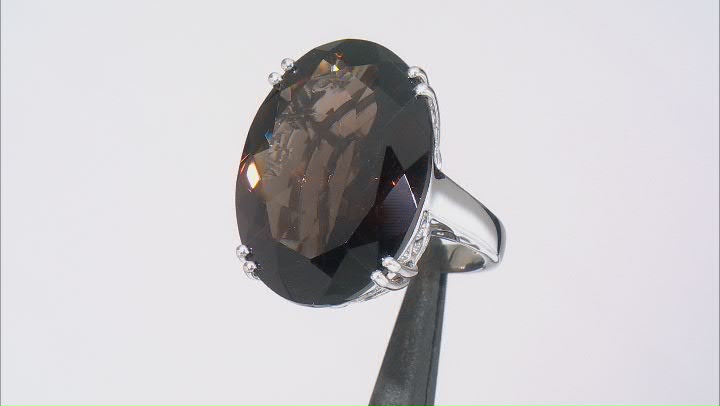 Brown Smoky Quartz Rhodium Over Sterling Silver Solitaire Ring 21.25ct Video Thumbnail