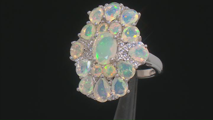 Multicolor Ethiopian Opal Rhodium Over Sterling Silver Ring 3.40ctw Video Thumbnail