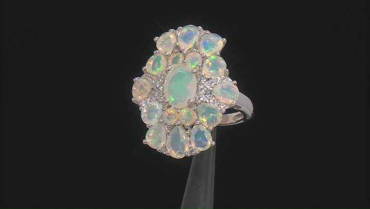 Multicolor Ethiopian Opal Rhodium Over Sterling Silver Ring 3.40ctw Video Thumbnail