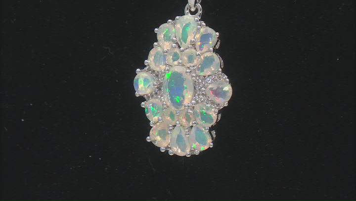 Multicolor Ethiopian Opal Rhodium Over  Silver Pendant With Chain 3.40ctw Video Thumbnail