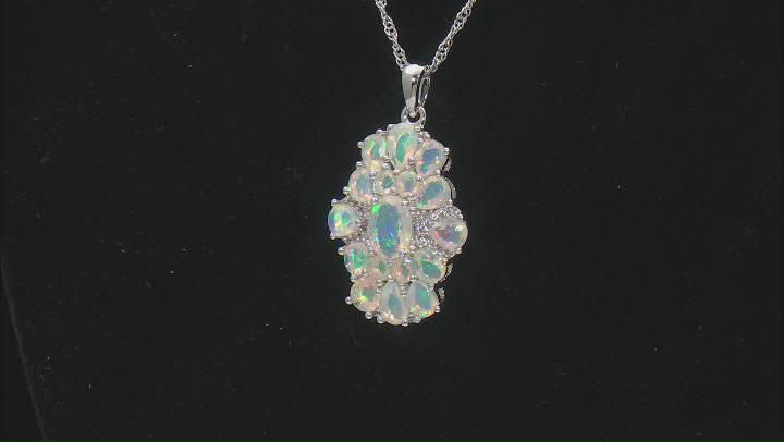 Multicolor Ethiopian Opal Rhodium Over  Silver Pendant With Chain 3.40ctw Video Thumbnail