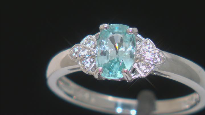 Blue Zircon Rhodium Over Sterling Silver Ring 1.17ctw Video Thumbnail
