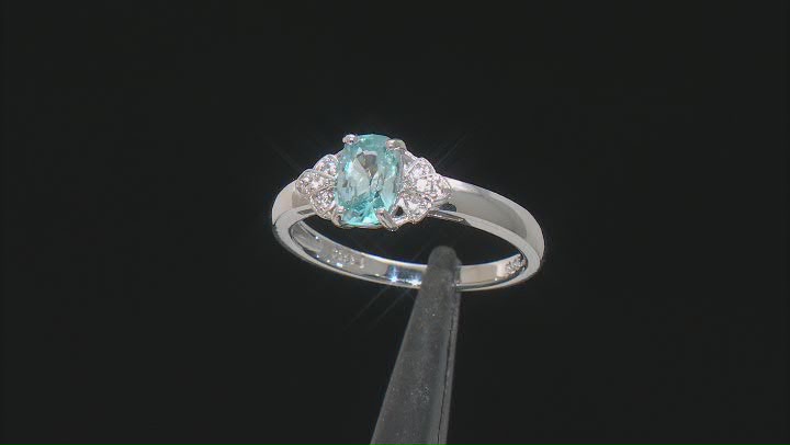 Blue Zircon Rhodium Over Sterling Silver Ring 1.17ctw Video Thumbnail