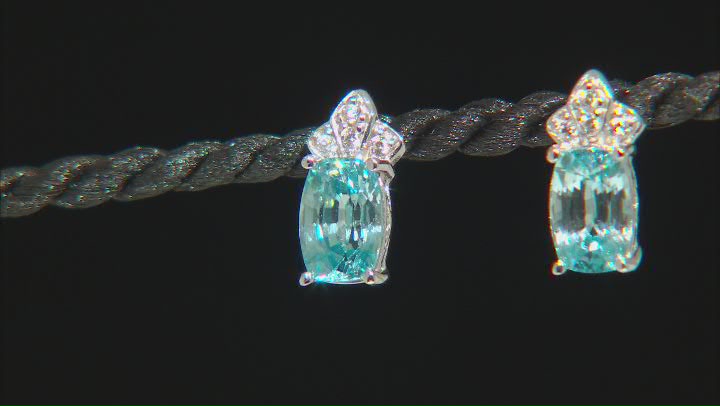 Blue Zircon Rhodium Over Sterling Silver Earrings 1.51ctw Video Thumbnail