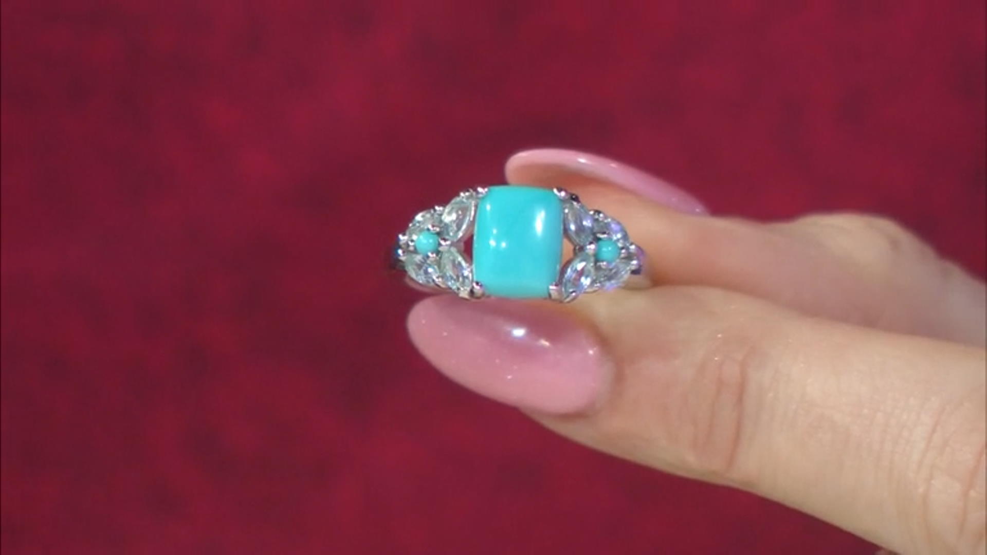 Blue Sleeping Beauty Turquoise Rhodium Over Silver Ring 0.61ctw Video Thumbnail