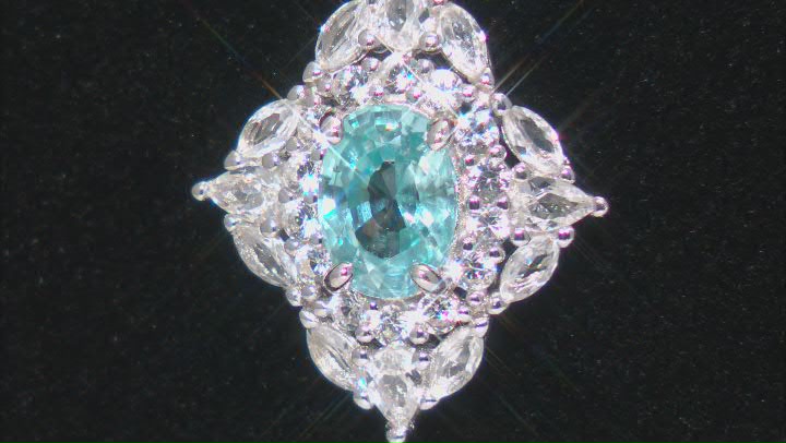 Blue Zircon Rhodium Over Silver Pendant With Chain 1.79ctw Video Thumbnail