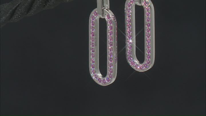 Pink Lab Created Sapphire Rhodium Over Sterling Silver Dangle Earrings. 0.48ctw Video Thumbnail