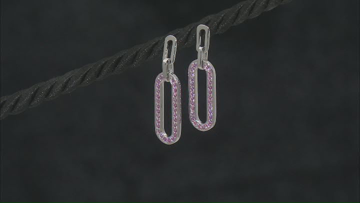 Pink Lab Created Sapphire Rhodium Over Sterling Silver Dangle Earrings. 0.48ctw Video Thumbnail
