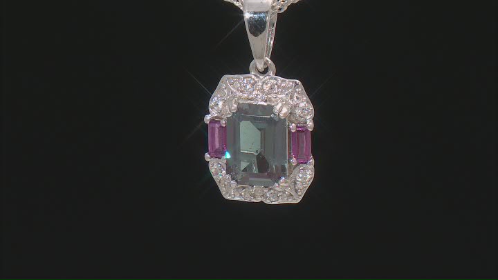 Blue Lab Created Alexandrite Rhodium Over Silver Pendant with Chain 1.20ctw Video Thumbnail