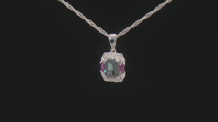 Blue Lab Created Alexandrite Rhodium Over Silver Pendant with Chain 1.20ctw Video Thumbnail