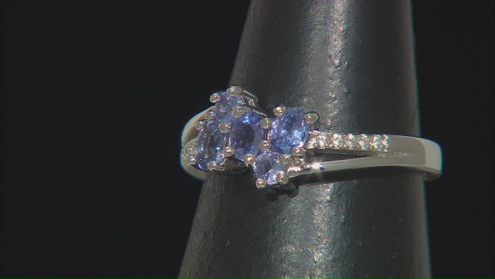 Blue Tanzanite Rhodium Over Silver Bypass Ring 0.56ctw Video Thumbnail