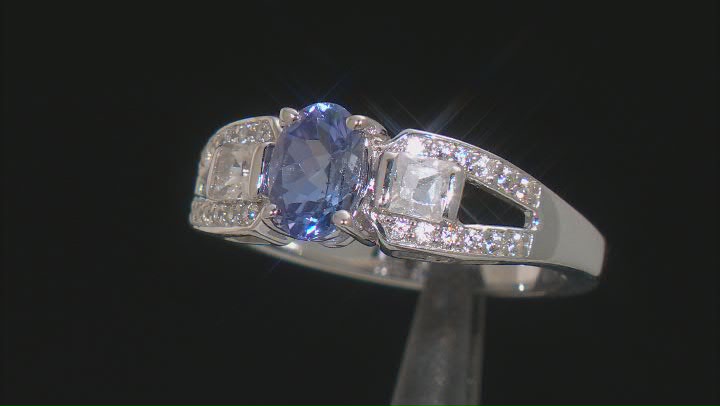 Blue Tanzanite Rhodium Over Sterling Silver Ring 1.15ctw Video Thumbnail