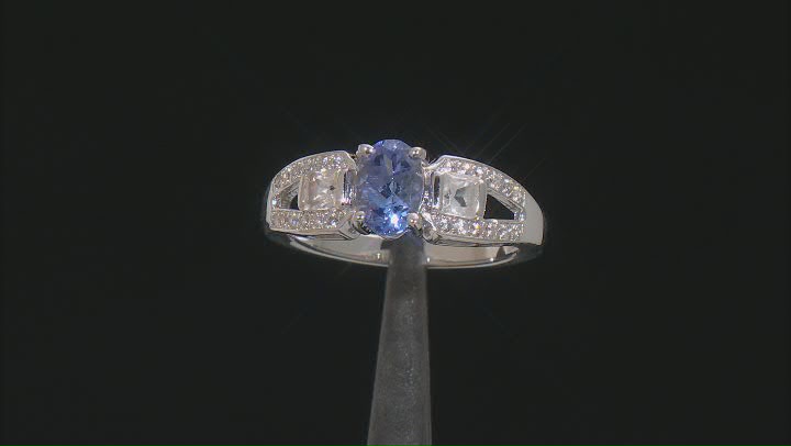 Blue Tanzanite Rhodium Over Sterling Silver Ring 1.15ctw Video Thumbnail