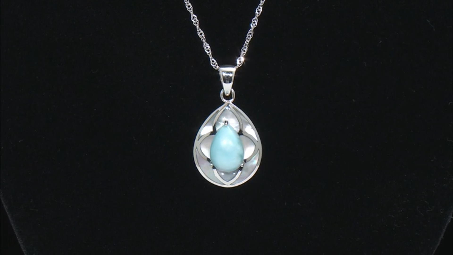 Blue Larimar Rhodium Over Sterling Silver Pendant with Chain Video Thumbnail