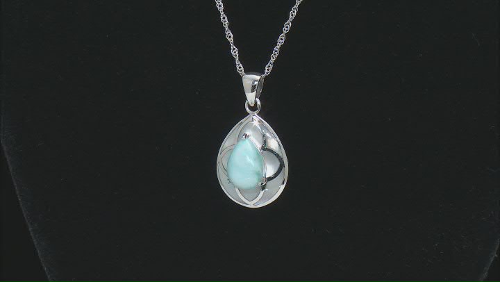 Blue Larimar Rhodium Over Sterling Silver Pendant with Chain Video Thumbnail