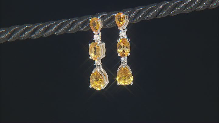 Yellow Citrine Rhodium Over Sterling Silver Dangle Earrings 3.97ctw Video Thumbnail