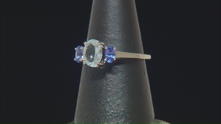 Blue Aquamarine Rhodium Over Sterling Silver 3-Stone Ring 1.24ctw Video Thumbnail