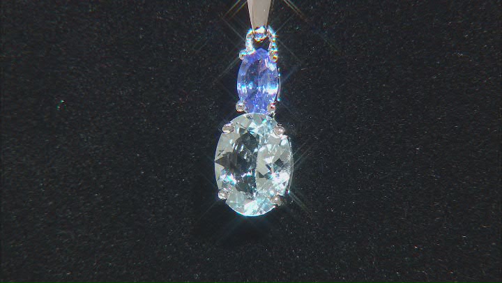 Blue Aquamarine Rhodium Over Silver 2-Stone Pendant With Chain 1.05ctw Video Thumbnail