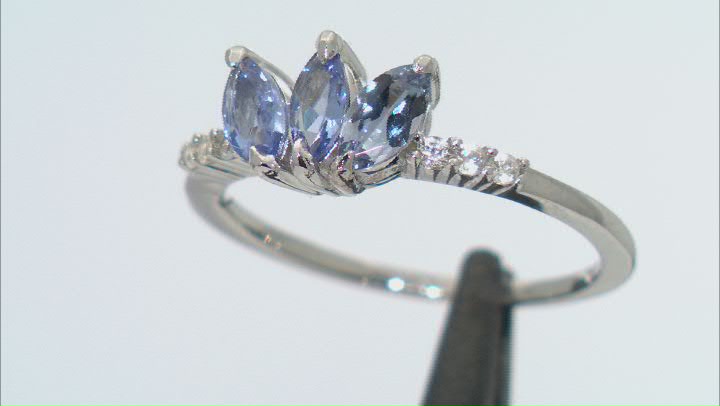 Blue Tanzanite With White Zircon Platinum Over Sterling Silver Ring 0.76ctw Video Thumbnail