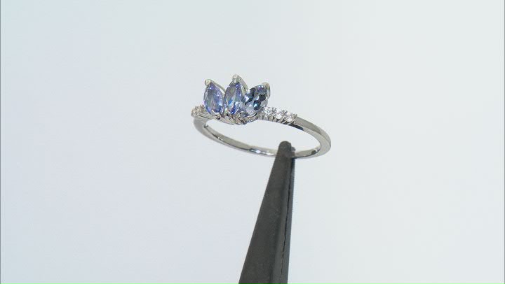 Blue Tanzanite With White Zircon Platinum Over Sterling Silver Ring 0.76ctw Video Thumbnail