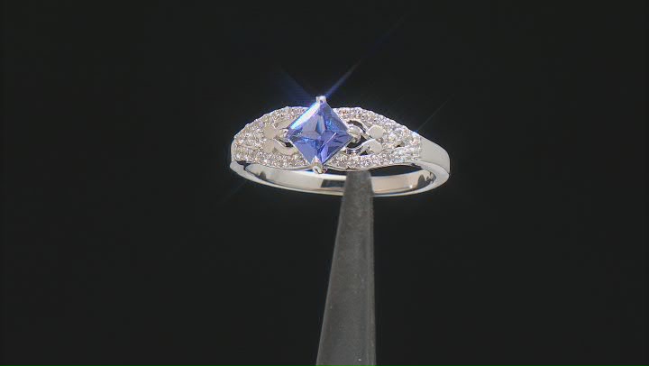 Blue Tanzanite Platinum Over Sterling Silver Ring 0.71ctw Video Thumbnail