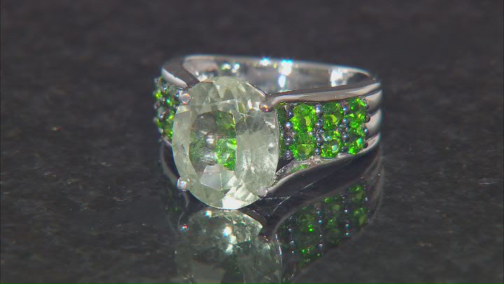 Green Prasiolite Rhodium Over Sterling Silver Ring 4.58ctw Video Thumbnail