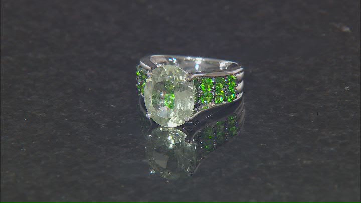 Green Prasiolite Rhodium Over Sterling Silver Ring 4.58ctw Video Thumbnail