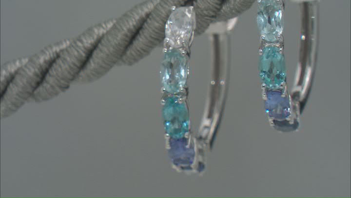 Blue Lab Created Sapphire Rhodium Over Sterling Silver Hoop Earrings 2.35ctw Video Thumbnail
