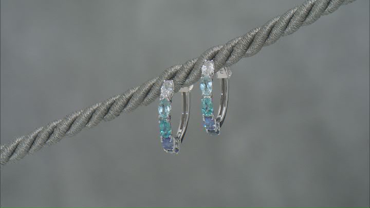 Blue Lab Created Sapphire Rhodium Over Sterling Silver Hoop Earrings 2.35ctw Video Thumbnail