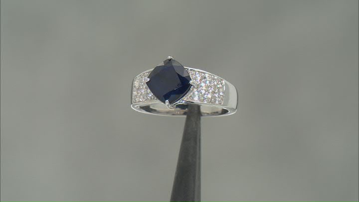 Blue Sapphire Rhodium Over Sterling Silver Ring 2.78ctw Video Thumbnail